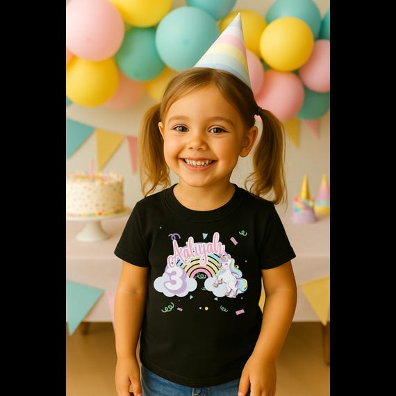 Personalized Unicorn Birthday Shirt – Custom Name & Age | Pastel Rainbow Birthday Tee | Baby to Youth XL - Birthday Party Outfit