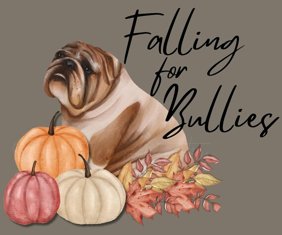 Falling For Bullies - Boho Bulldog with Pumpkins and Fall Leaves PNG Design for T-Shirts, Hoodies, Mugs & More, Fall Sweatshirt, Autumn PNG