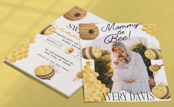 Sweet As Can Bee Photo Baby Shower Invitation Template, Editable Photo Fall Spring Gender Neutral Baby Shower Invites, Digital Download