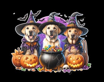 Yellow Lab Hocus Pocus Halloween PNG Bundle, Witch, Ghost Dog, Cute Boo Dog & Pumpkin Design, Spooky Season, Sublimation, DTF, Cute Puppy