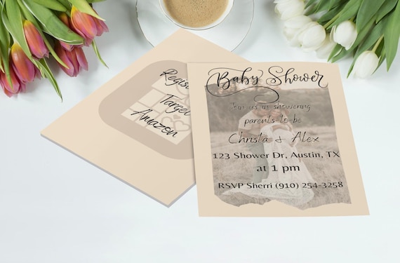 Elegant Photo Baby Shower Invitation Template, Editable Photo Modern Rustic Gender Neutral Baby Shower Invites, Digital Instant Download