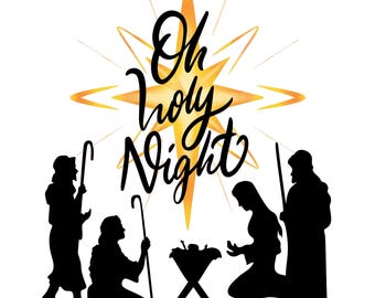 Oh Holy Night Nativity Scene: Christian Christmas Digital Art (PNG, SVG, JPEG)