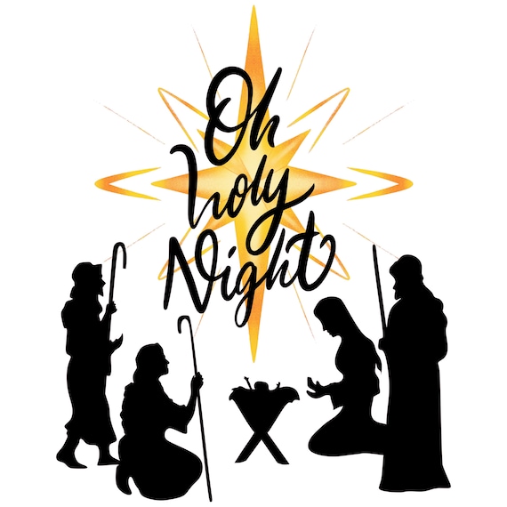 Oh Holy Night Christian Christmas Digital Download Bundle-Star of Bethlehem & Manger Scene -PNG, SVG, JPEG Files-Faith-Based Holiday Art