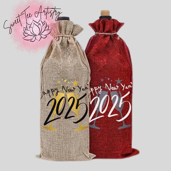 New Year 2025 Wine Bottle Gift Bag - Celebrate in Style! - Cheers to the New Year - Whiskey Beer Liquor, Champaign