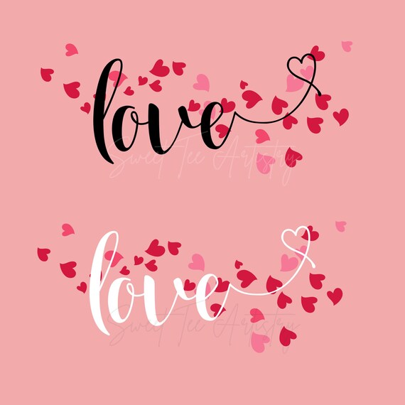Love Hand-Lettered Design | Digital PNG | Floating Hearts Art | Black & White Design Files