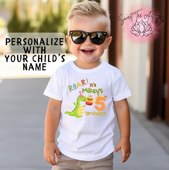 Custom Dinosaur Birthday Tee for Boys - 'Roar, It's [Name]'s Big Day!' - Short & Long Sleeve Options