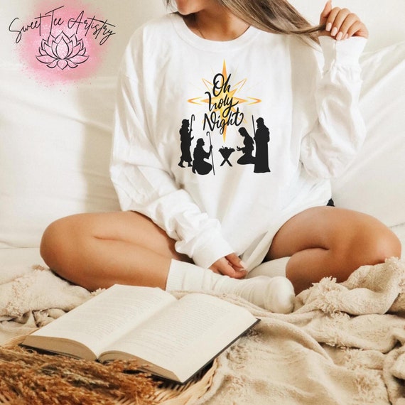 Christian Christmas Shirt | Oh Holy Night Manger Scene Star of Bethlehem | Faith-Based Holiday Apparel | Christian Holiday Gift
