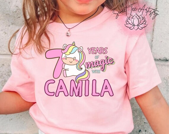 Personalized Unicorn Birthday Shirt with Custom Name - Girl's Magical Birthday Tee - Years of Magic [Your Name] - Custom Name