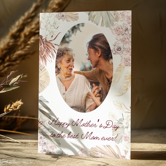 Boho Floral Mother Daughter Personalized Gift for Mom - Mother's Day Best Friend Card with Custom Photo - Custom Classic Floral Photo Gift