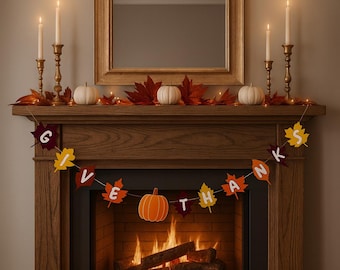 Give Thanks Banner or Custom Name Banner | Fall Garland | Personalized Thanksgiving Decor | Rustic Pumpkin Banner | Autumn Party Decoration