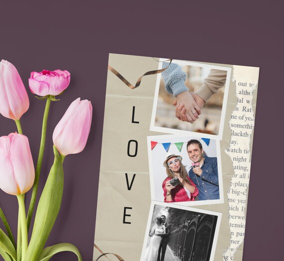 Personalized Love Story Photo Card | Custom 3-Photo Romance Timeline | Anniversary, Valentine's, Wedding Announcement