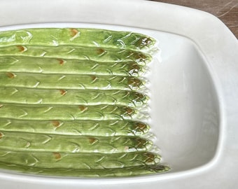Vintage Italy 12" Asparagus Dish Serving Platter Marked Italy Vegetable Themed Kitchen Kitschy Veggie Server