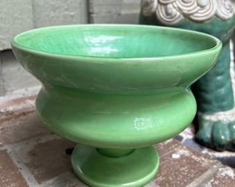 Vintage HAEGER Pedestal Bowl Beautiful Green Glaze Pedestal Footed Bowl Planter Vintage Haeger Gift 6.5”h x 8”w Celadon Green Bowl w Sticker