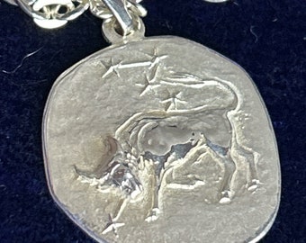 Vintage Steiff Sterling Silver 925 Taurus Bull Charm on 925 Chain Astrology Zodiac Jewelry Marked on Bail