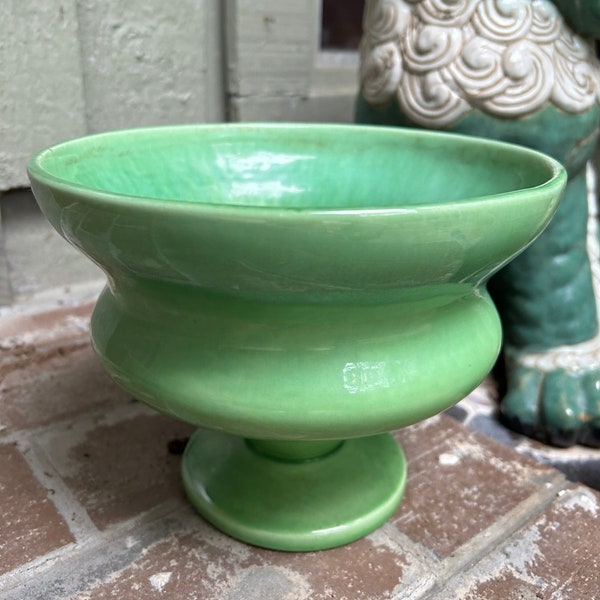 Vintage HAEGER Pedestal Bowl Beautiful Green Glaze Pedestal Footed Bowl Planter Vintage Haeger Gift 6.5”h x 8”w Celadon Green Bowl w Sticker