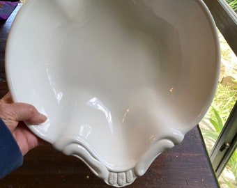 Williams-Sonoma Creamware Antique White Vegetable Bowl Large Scrolled Fancy Scalloped Edge Serving Bowl 12” x 11”