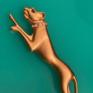 1980s Exotic Jackie Collins Panther Brooch Emerald Eyes Rhinestone collar Satin Gold Tone Designer Brooch 3” Exotic Animal Safari Brooch