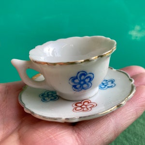 Tiny Vintage Japan Teacup and Saucer, Marked Dollhouse Teacup Set Mini Tea