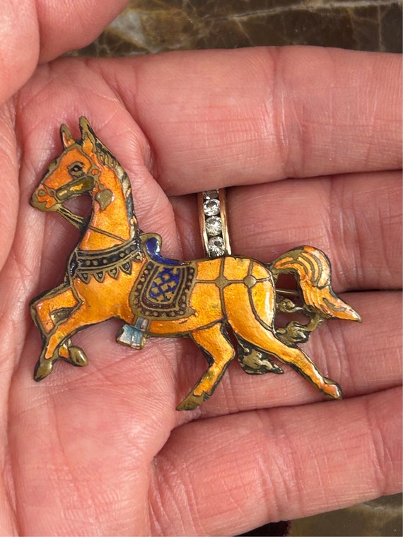 Vintage Sterling Horse Brooch Copper Colored and … - image 2