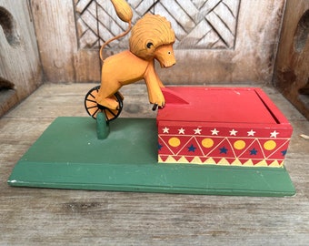 Vtg Circus Lion Trinket Box Cigar Cigarette Box Circus Theme Room