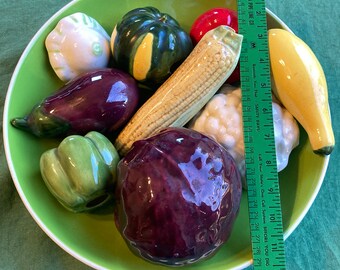 9 Piece Ceramic Veggies Vtg Hand-painted Cauliflower Bell Pepper Tomato Eggplant Corn Purple Cabbage Mushroom Acorn Squash Vegan Restaurant