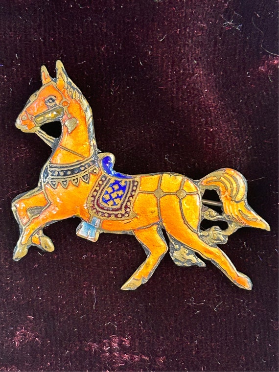 Vintage Sterling Horse Brooch Copper Colored and … - image 1