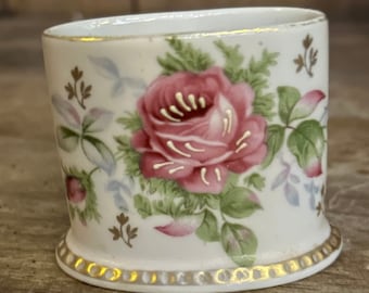 Vtg Lefton Porcelain Hand-painted Rose Lipstick or Cigarette Holder Gold Painted Details Mothers Day Valentines Great Lefton Collectors Gift