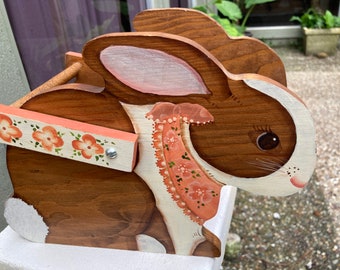 Bunny Planter Norwegian Hand-painted Wooden Box w Handle - Folk Art Rabbit - Rosemaling - Easter Planter Spring bunny decor 11” w x 8” tall