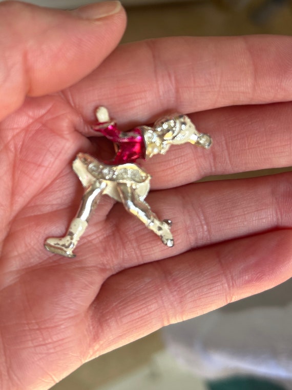 Vintage Silver and Pink Enamel Ice Skater w Rhine… - image 4