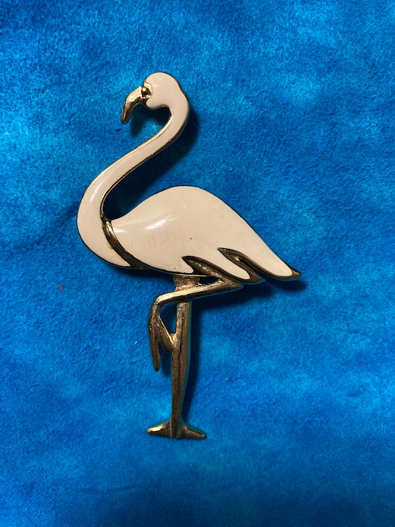 Trifari Ivory Enamel (Cream and Gold) Flamingo Bro