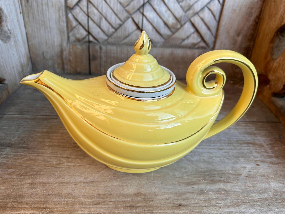 Vintage Hall Aladdin Teapot Infuser Yellow With Gold Details 3 Pieces ...