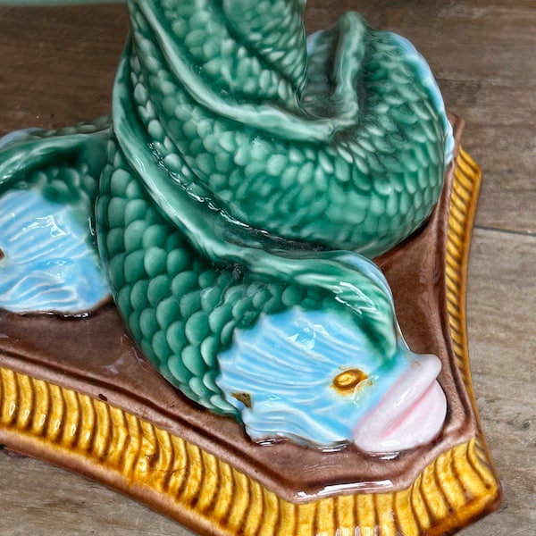 Dolphin Themed Pedestal Cake Server Maritime Decor Nautical Kitchen Platter Server Fish Seashell Theme beautifully Glazed Hand Paint