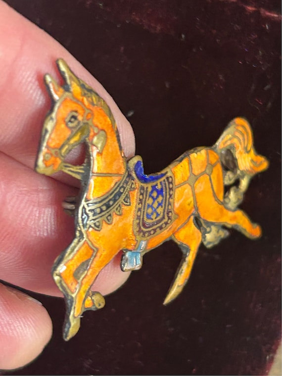 Vintage Sterling Horse Brooch Copper Colored and … - image 3