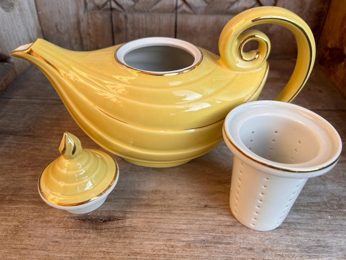 Vintage Hall Aladdin Teapot Infuser Yellow With Gold Details 3 Pieces ...