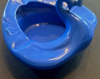 Art Deco Porcelain Peacock Ashtray: Ultramarine Blue Trinket Dish
