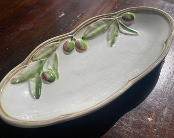 Vintage Italian Carraro Olive Dish Italy with Crazing