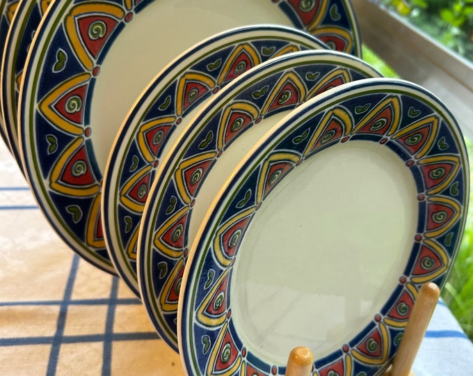 6 vintage Pier 1 Made in England Colorful Plates 3 Dinner 3 Salad