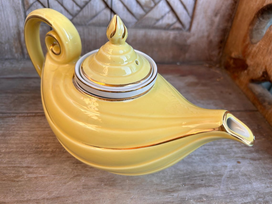 Vintage Hall Aladdin Teapot Infuser Yellow With Gold Details 3 Pieces ...