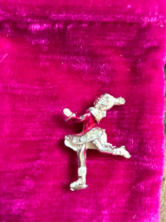 Vintage Silver and Pink Enamel Ice Skater w Rhine… - image 3