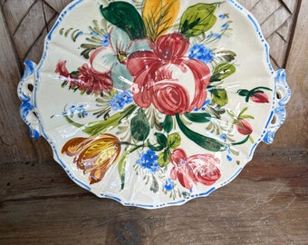 Italian hand painted nove rose platter 13” with handles
