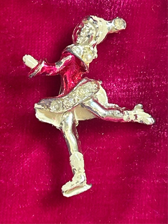 Vintage Silver and Pink Enamel Ice Skater w Rhine… - image 2