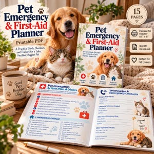 Pet Emergency & First-Aid Planner, Printable PDF for Dog and Cat Owners