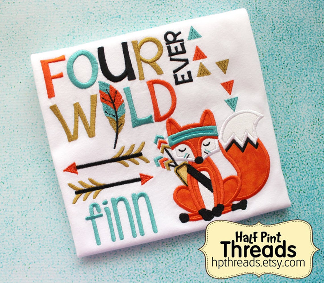 Download Four Ever Wild Boho Fox Fourth Birthday Embroidered Shirt ...