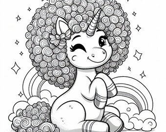 Afro Unicorn Coloring Pages - Etsy