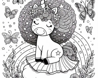 Afro Unicorn Coloring Pages - Etsy