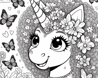 Afro Unicorn Coloring Pages - Etsy