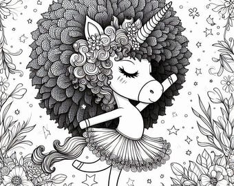 Afro Unicorn Coloring Pages - Etsy