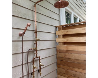 Industrial 22mm (3/4") Solid Copper Exposed Customized Rainfall Shower with Hand Spray for Indoor and Outdoor Use, Dog Wash