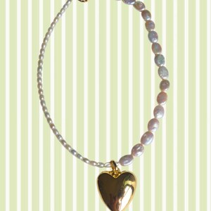 The Plaza:  Heart Pendant Beaded Statement Necklace, Freshwater Pearls