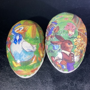 Vintage alemán PAPER MACHE Huevo de Pascua Contenedores de caramelos BUNNY Flores Pato
